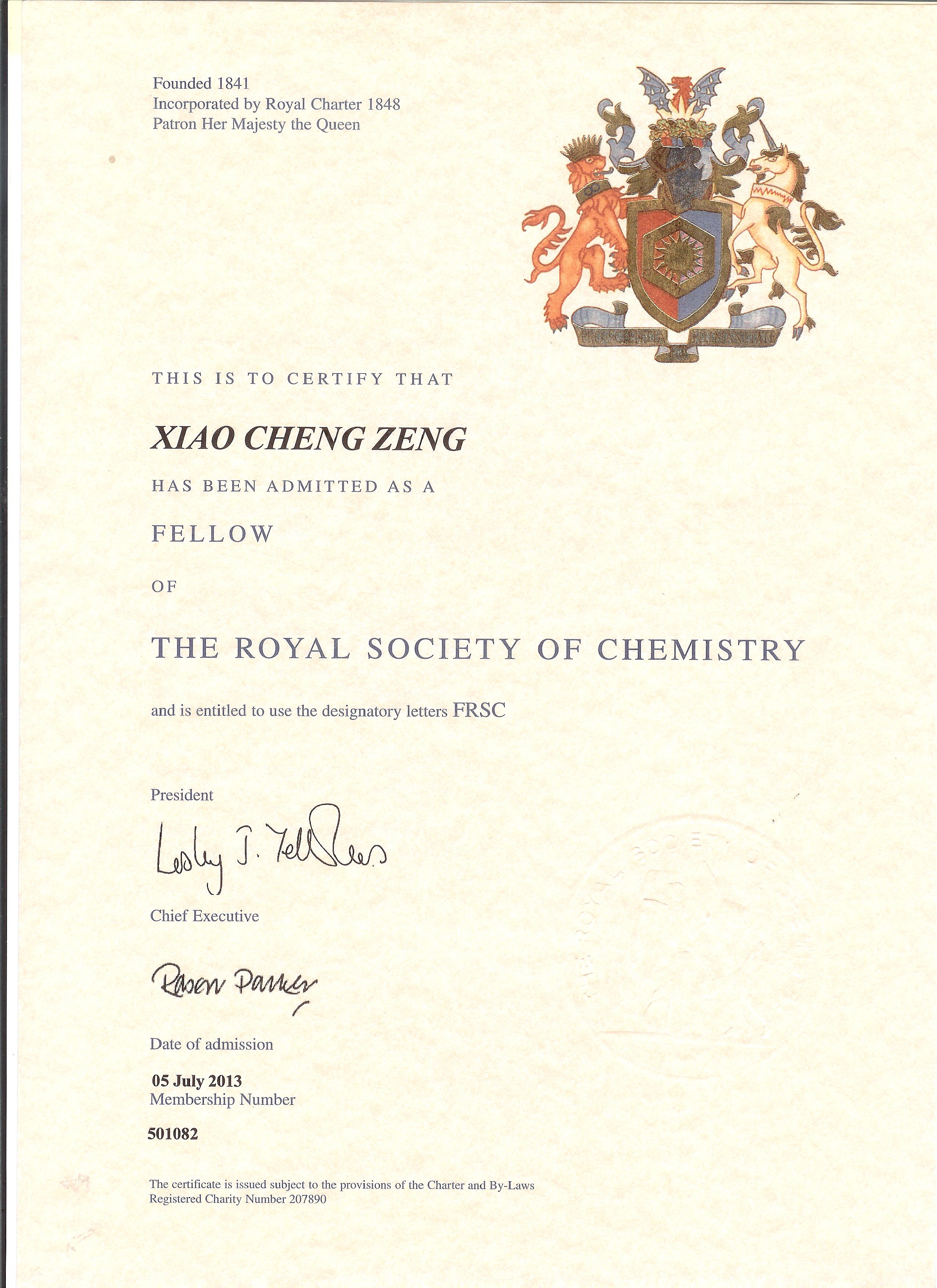 Prof. Xiaocheng Zeng Elected Fellow Of The Royal Society Of Chemistry